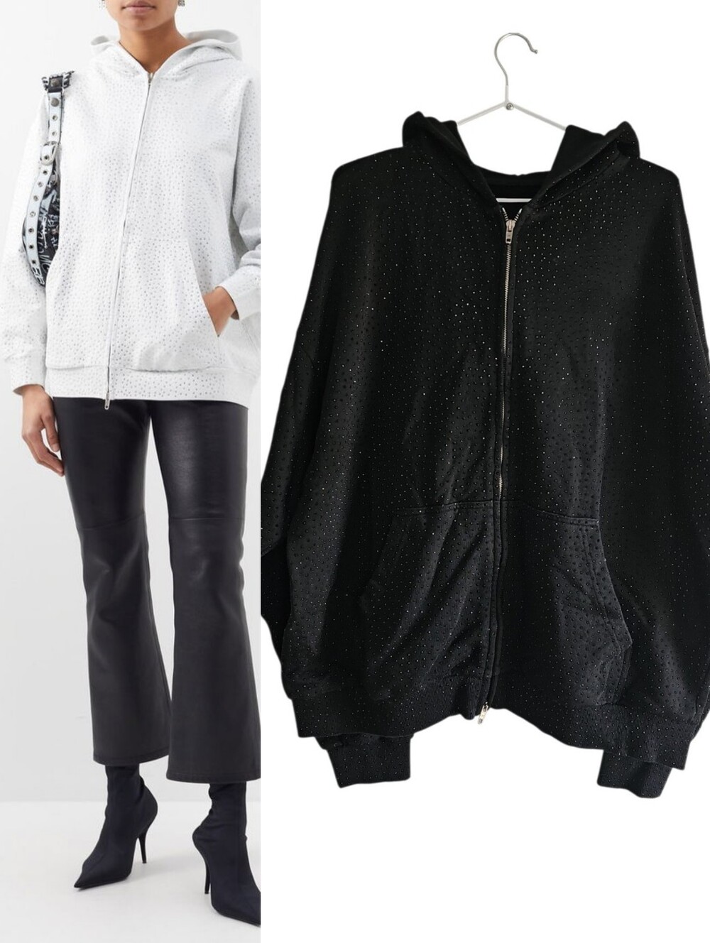 BALENCIAGA Crystal-Embellished Black Cotton-Jersey Hoodie Oversized M/L ?